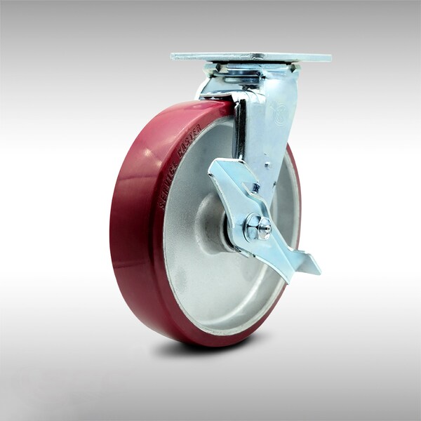8 Inch SS Poly on Aluminum Swivel Caster with Ball Bearing and Brake SCC